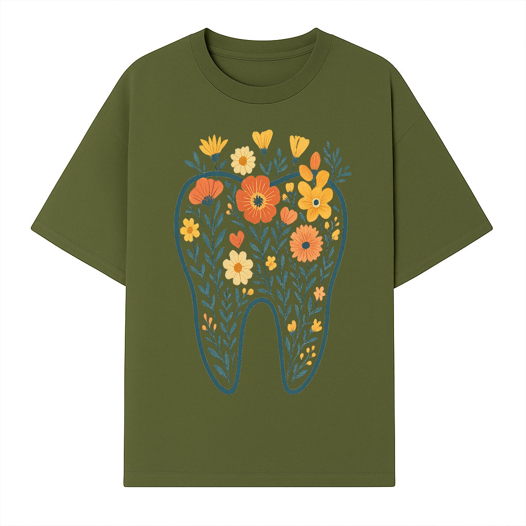 Floral Tooth Design Wall Art - Boho Decor - Dentist Office Artwork - Colorful Flower Tooth Illustration for Home or Nursery - T-shirt 1758250135202.jpg