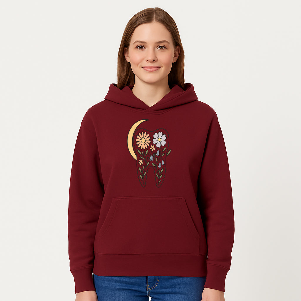 Floral Tooth Illustration with Moon Design - Vintage Style Dental Art Print for Home Decor and Gift - Hoodie 1758250135334.jpg