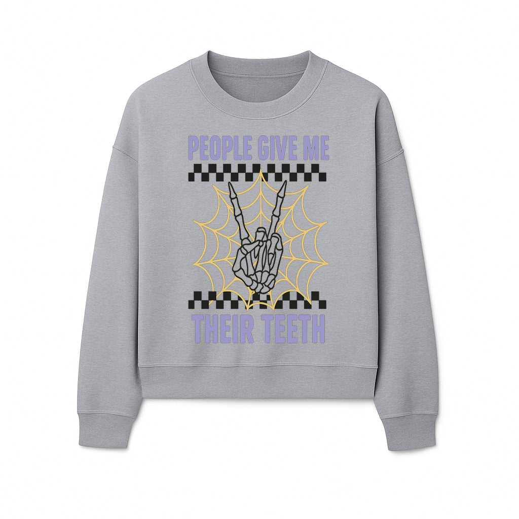 Spooky Skeleton Hand Art Print - 'People Give Me Their Teeth' Gothic Decor, Halloween Wall Art, Unique Gift Idea - Sweatshirt 1758250135334.jpg