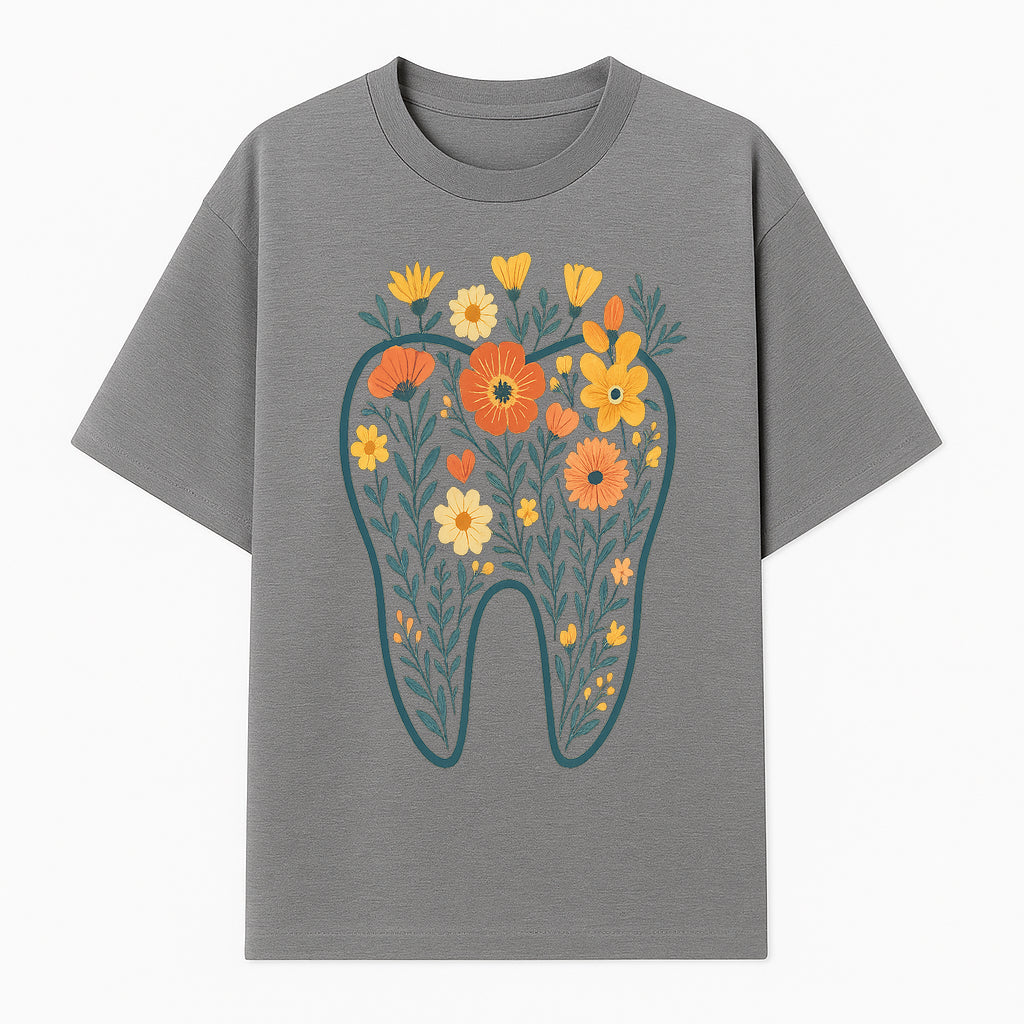 Floral Tooth Design Wall Art - Boho Decor - Dentist Office Artwork - Colorful Flower Tooth Illustration for Home or Nursery - T-shirt 1758250135345.jpg