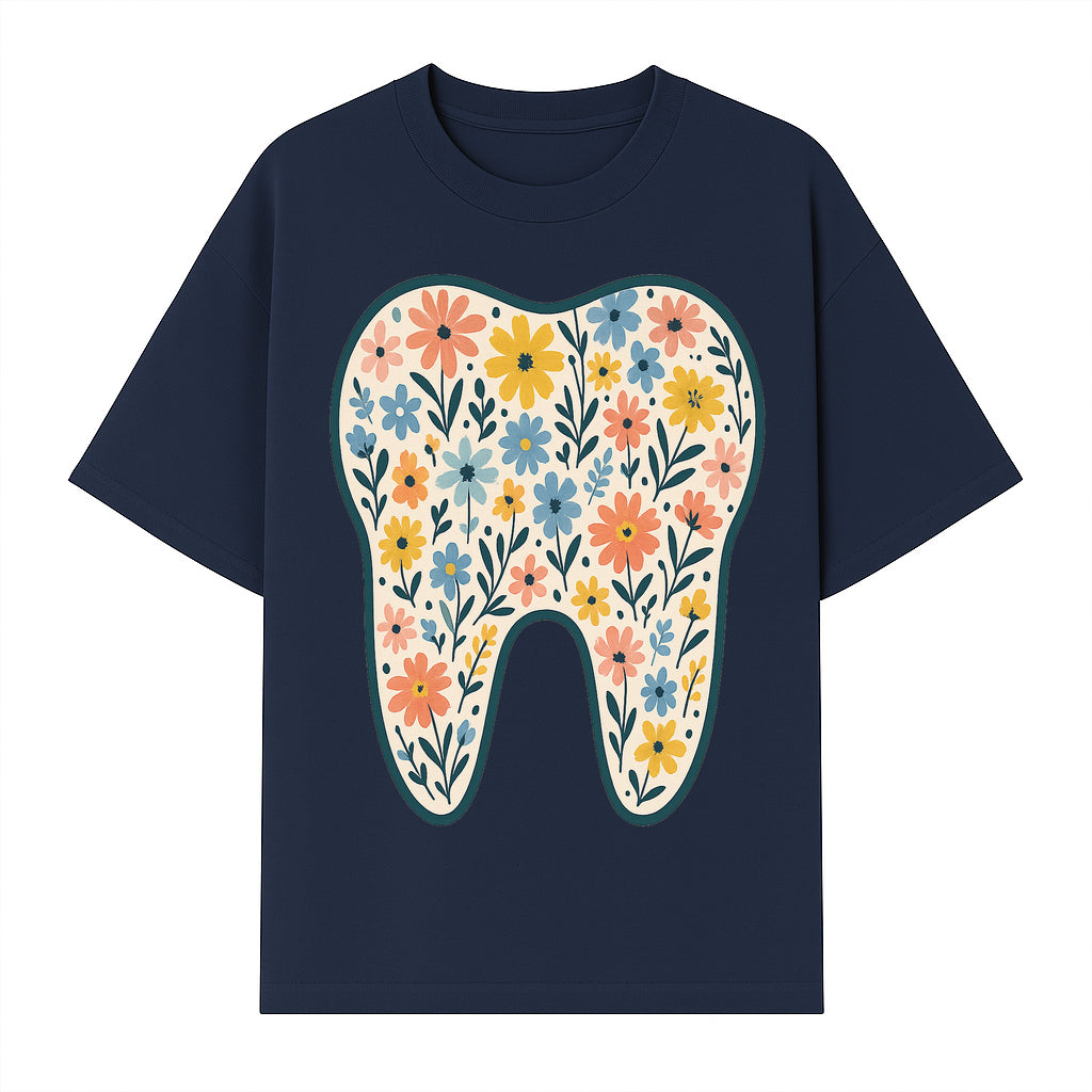 Floral Tooth Print Art | Colorful Dental Decor | Cute Illustration for Kids | Nursery Wall Art | Dentist Office Decor - T-shirt 1758250135368.jpg