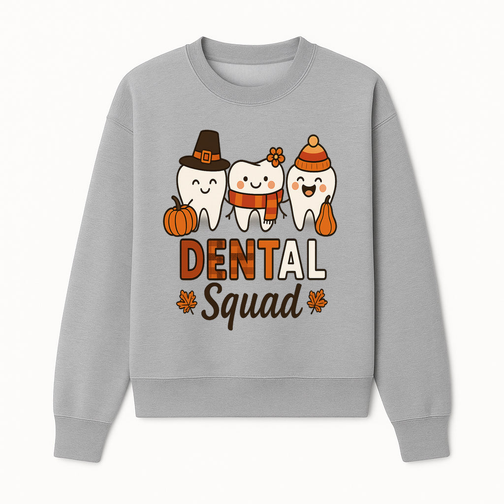 Cute Dental Squad Fall Design, Adorable Tooth Characters with Pumpkin, Autumn Themed, Kids Dental Health Awareness Art Print - Sweatshirt 1758250135454.jpg
