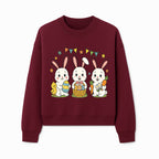 Easter Bunny Celebration Art Print | Cute Bunnies with Eggs, Carrots & Chick | Spring Holiday Decor for Kids' Rooms - Sweatshirt 1758250135630.jpg