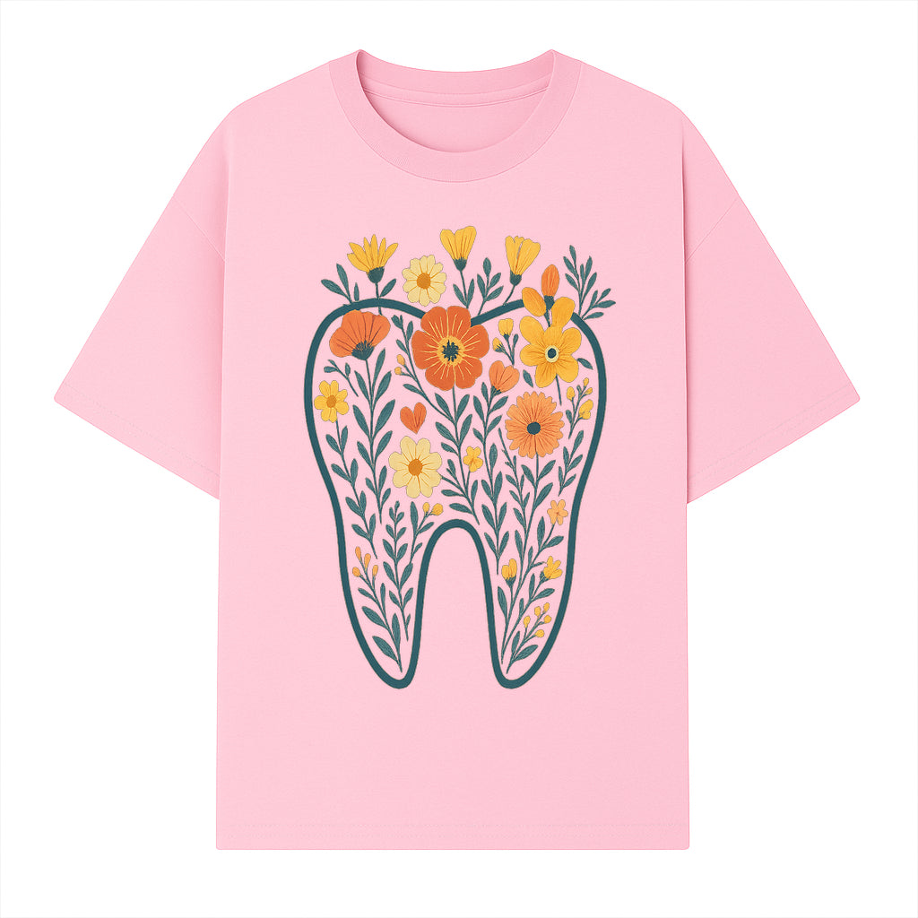 Floral Tooth Design Wall Art - Boho Decor - Dentist Office Artwork - Colorful Flower Tooth Illustration for Home or Nursery - T-shirt 1758250135661.jpg