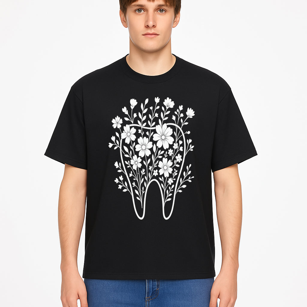 Floral Tooth Design Art Print | Dental Decor | Flower Illustration | Botanical Tooth Artwork for Dentistry Lovers - T-shirt 1758250135663.jpg