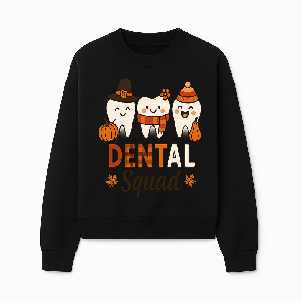 Cute Dental Squad Fall Design, Adorable Tooth Characters with Pumpkin, Autumn Themed, Kids Dental Health Awareness Art Print - Sweatshirt 1758250135672.jpg