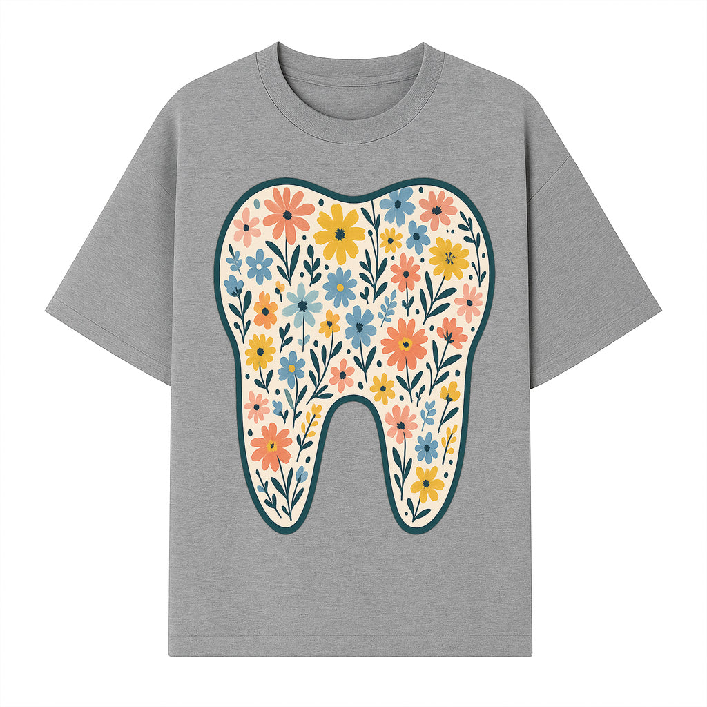 Floral Tooth Print Art | Colorful Dental Decor | Cute Illustration for Kids | Nursery Wall Art | Dentist Office Decor - T-shirt 1758250135678.jpg