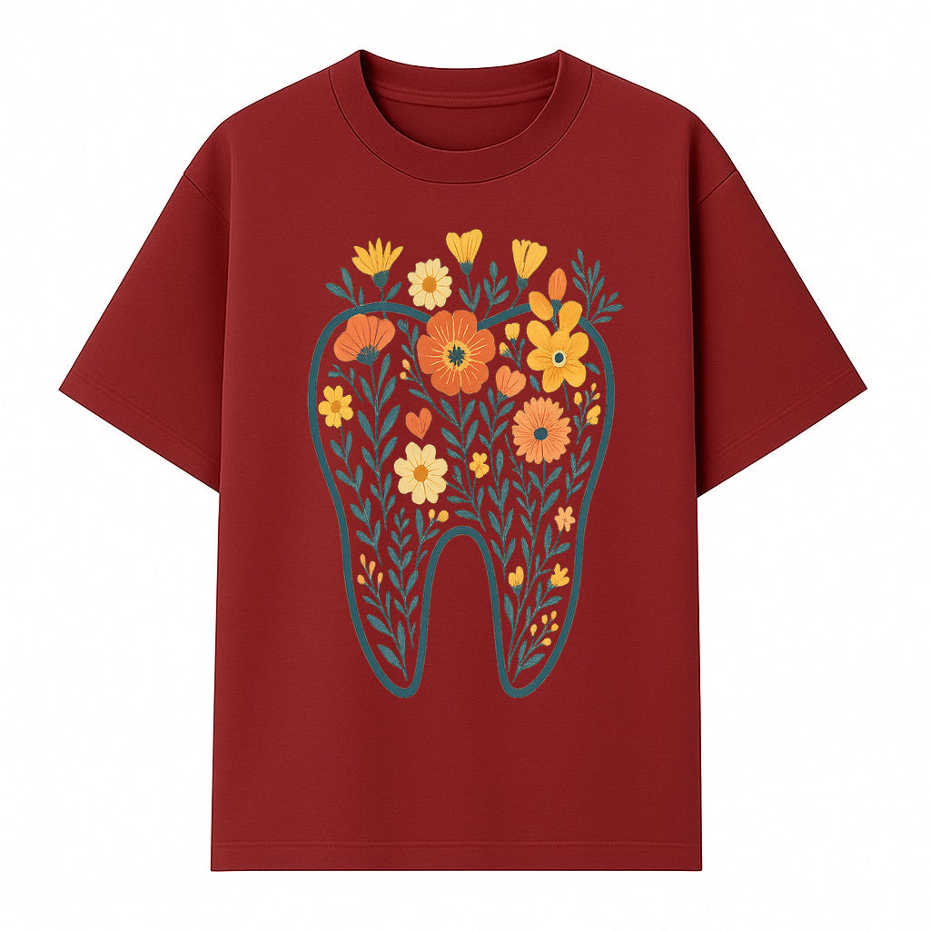 Floral Tooth Design Wall Art - Boho Decor - Dentist Office Artwork - Colorful Flower Tooth Illustration for Home or Nursery - T-shirt 1758250135786.jpg