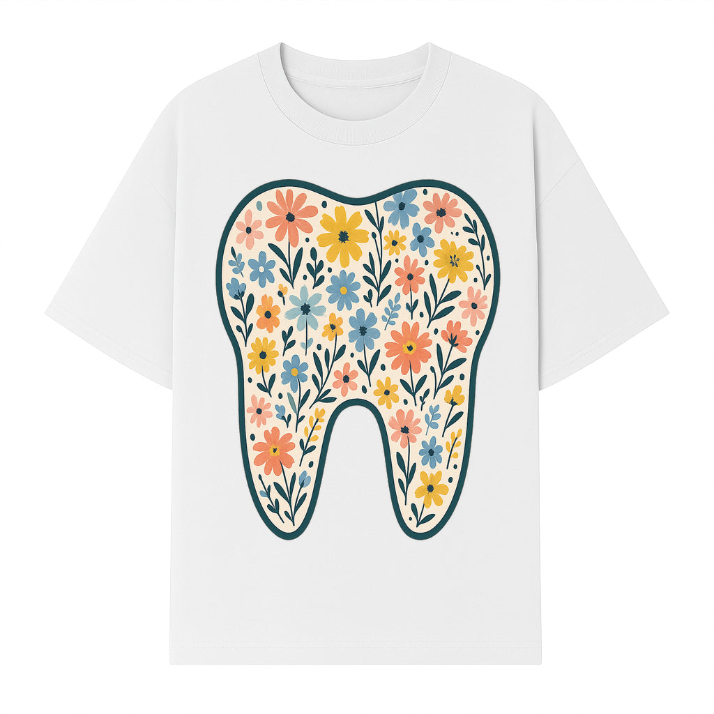 Floral Tooth Print Art | Colorful Dental Decor | Cute Illustration for Kids | Nursery Wall Art | Dentist Office Decor - T-shirt 1758250135833.jpg