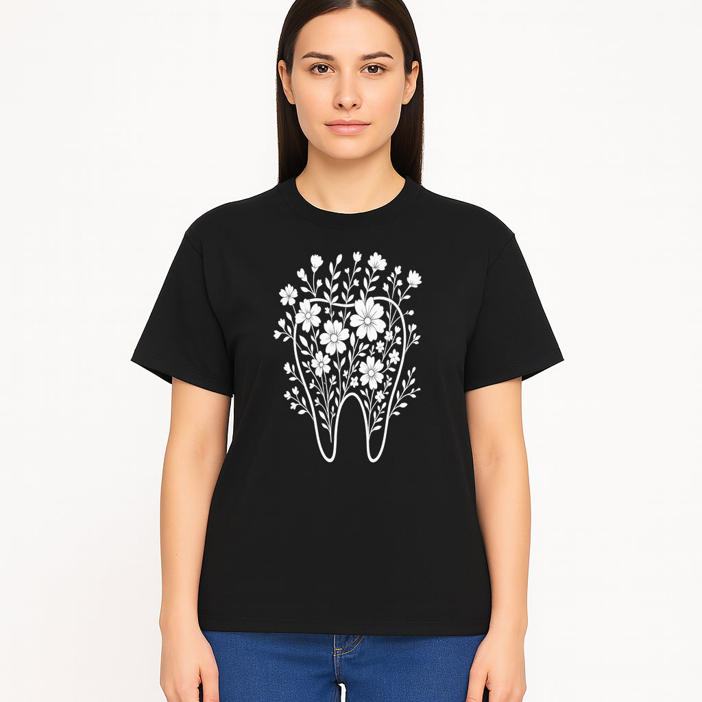 Floral Tooth Design Art Print | Dental Decor | Flower Illustration | Botanical Tooth Artwork for Dentistry Lovers - T-shirt 1758250135839.jpg