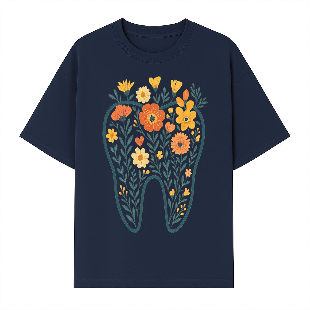 Floral Tooth Design Wall Art - Boho Decor - Dentist Office Artwork - Colorful Flower Tooth Illustration for Home or Nursery - T-shirt 1758250135947.jpg