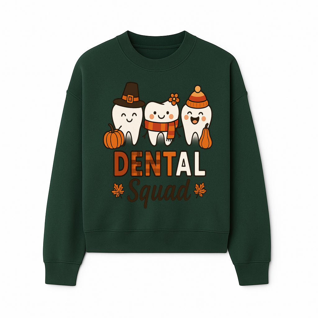 Cute Dental Squad Fall Design, Adorable Tooth Characters with Pumpkin, Autumn Themed, Kids Dental Health Awareness Art Print - Sweatshirt 1758250136004.jpg