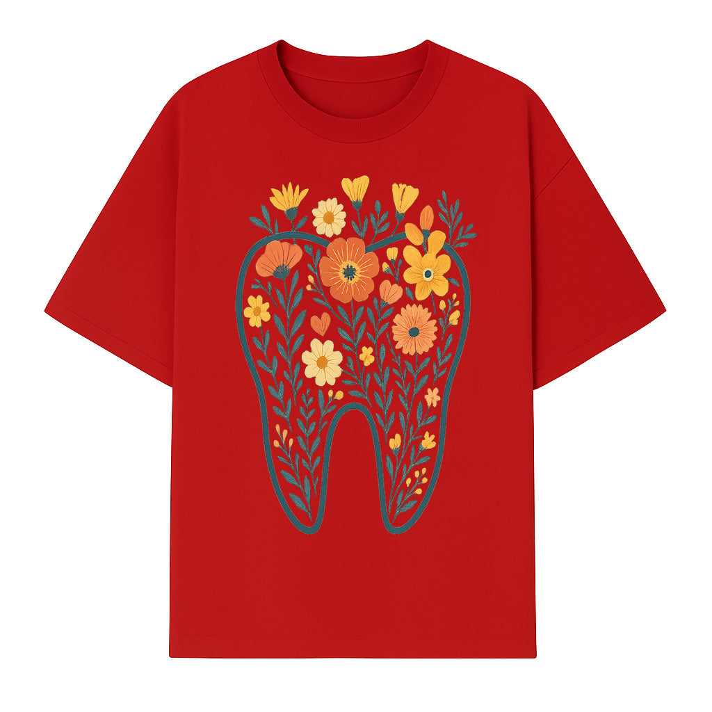 Floral Tooth Design Wall Art - Boho Decor - Dentist Office Artwork - Colorful Flower Tooth Illustration for Home or Nursery - T-shirt 1758250136098.jpg