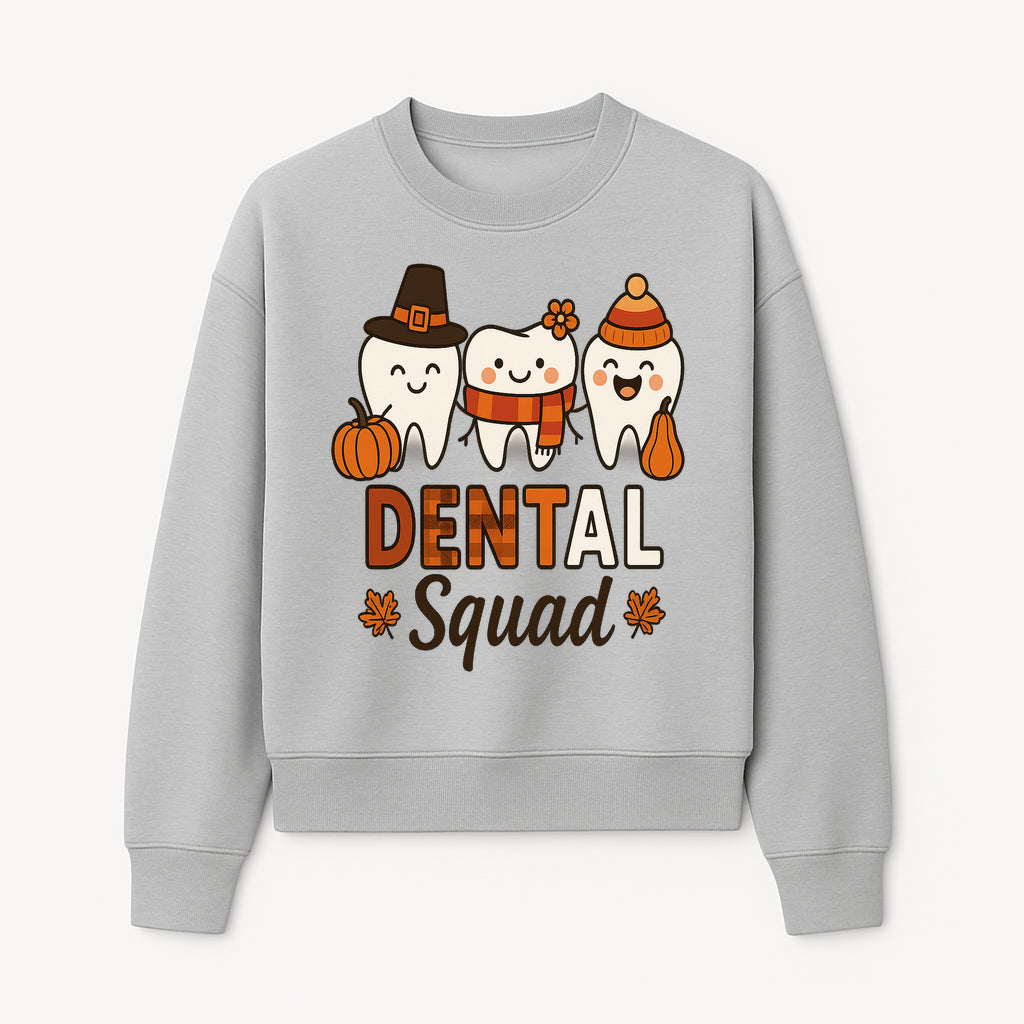Cute Dental Squad Fall Design, Adorable Tooth Characters with Pumpkin, Autumn Themed, Kids Dental Health Awareness Art Print - Sweatshirt 1758250136146.jpg