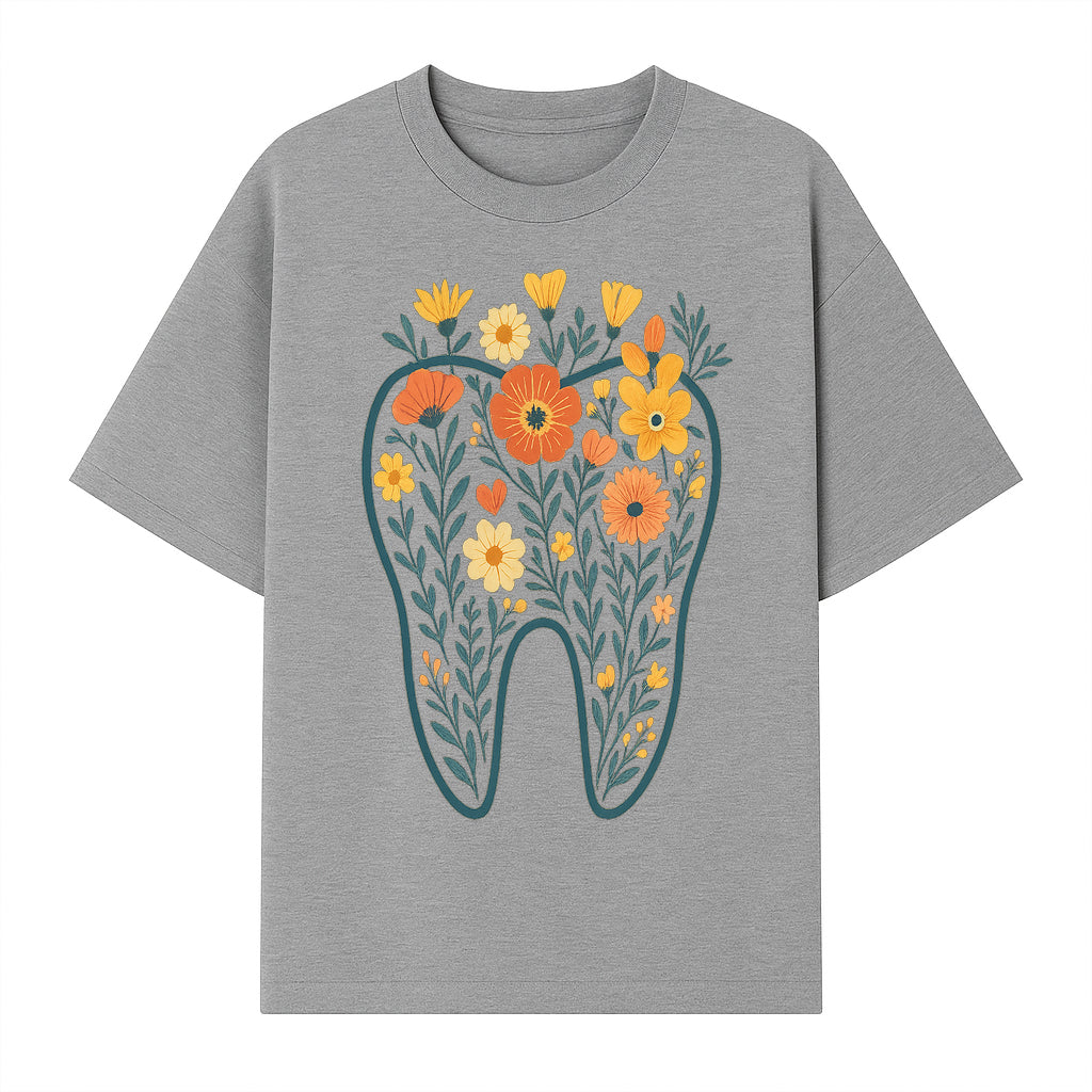 Floral Tooth Design Wall Art - Boho Decor - Dentist Office Artwork - Colorful Flower Tooth Illustration for Home or Nursery - T-shirt 1758250136223.jpg