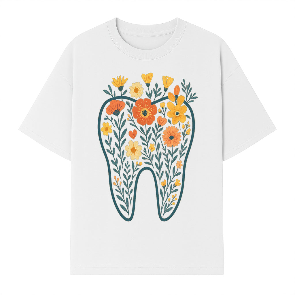 Floral Tooth Design Wall Art - Boho Decor - Dentist Office Artwork - Colorful Flower Tooth Illustration for Home or Nursery - T-shirt 1758250136363.jpg