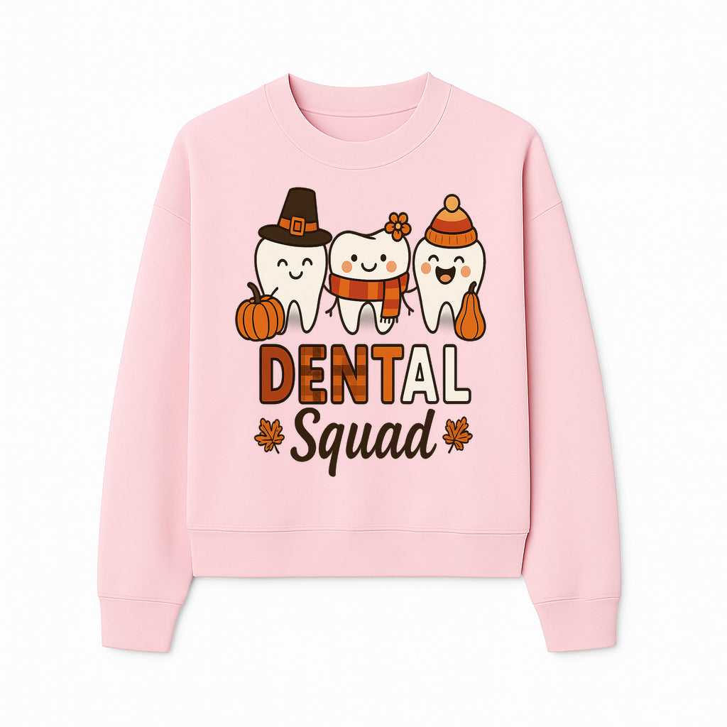 Cute Dental Squad Fall Design, Adorable Tooth Characters with Pumpkin, Autumn Themed, Kids Dental Health Awareness Art Print - Sweatshirt 1758250136458.jpg