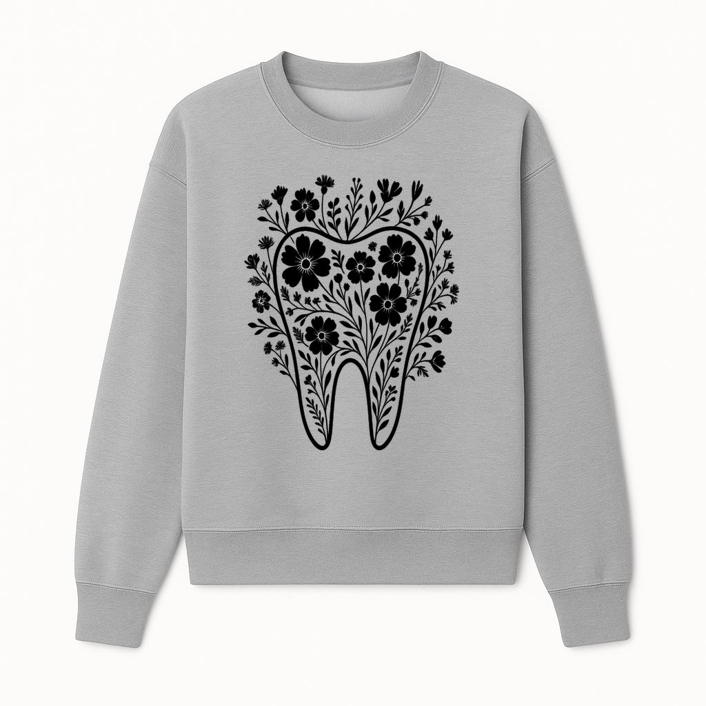 Floral Tooth Design Art Print - Black and White Graphic Decor for Dental Offices, Home, or Gifts - Sweatshirt 1758250136459.jpg
