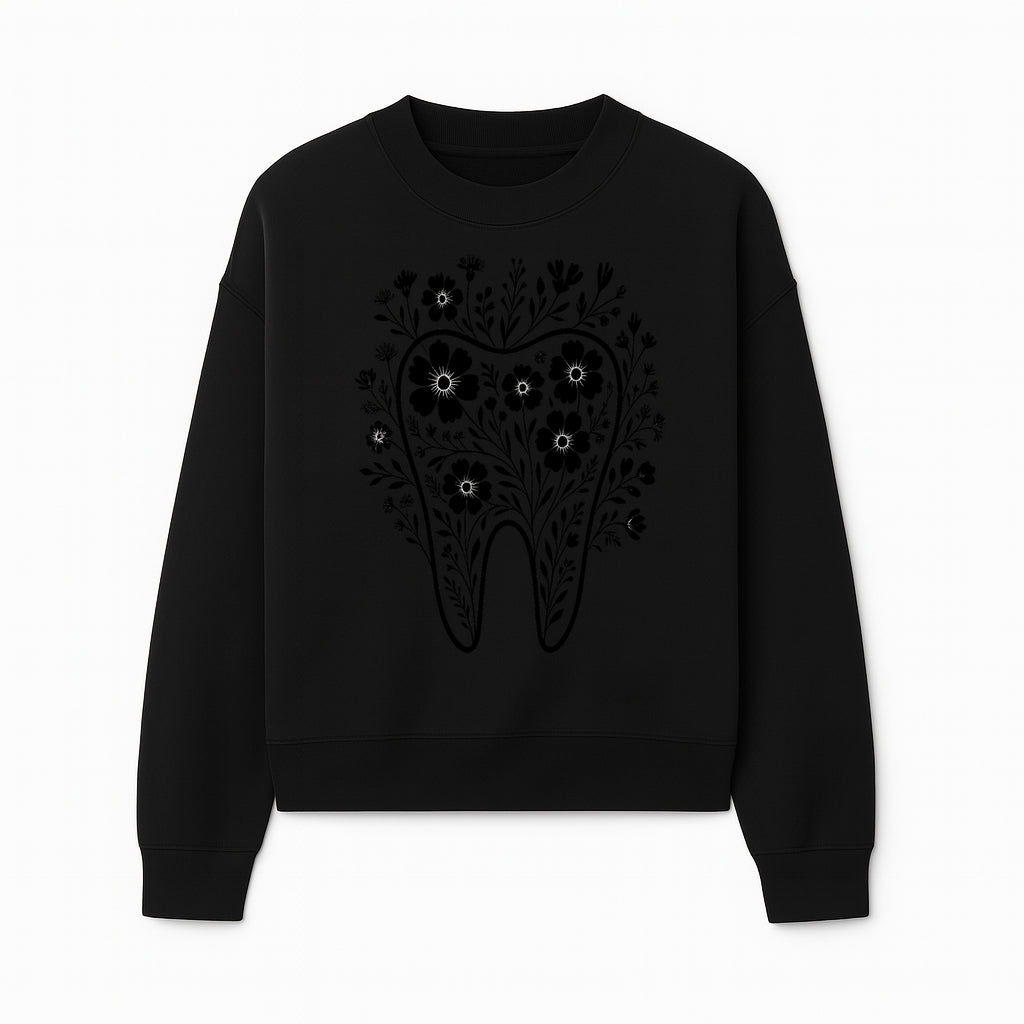 Floral Tooth Design Art Print - Black and White Graphic Decor for Dental Offices, Home, or Gifts - Sweatshirt 1758250136580.jpg
