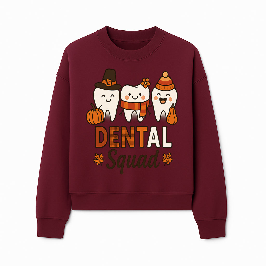Cute Dental Squad Fall Design, Adorable Tooth Characters with Pumpkin, Autumn Themed, Kids Dental Health Awareness Art Print - Sweatshirt 1758250136597.jpg