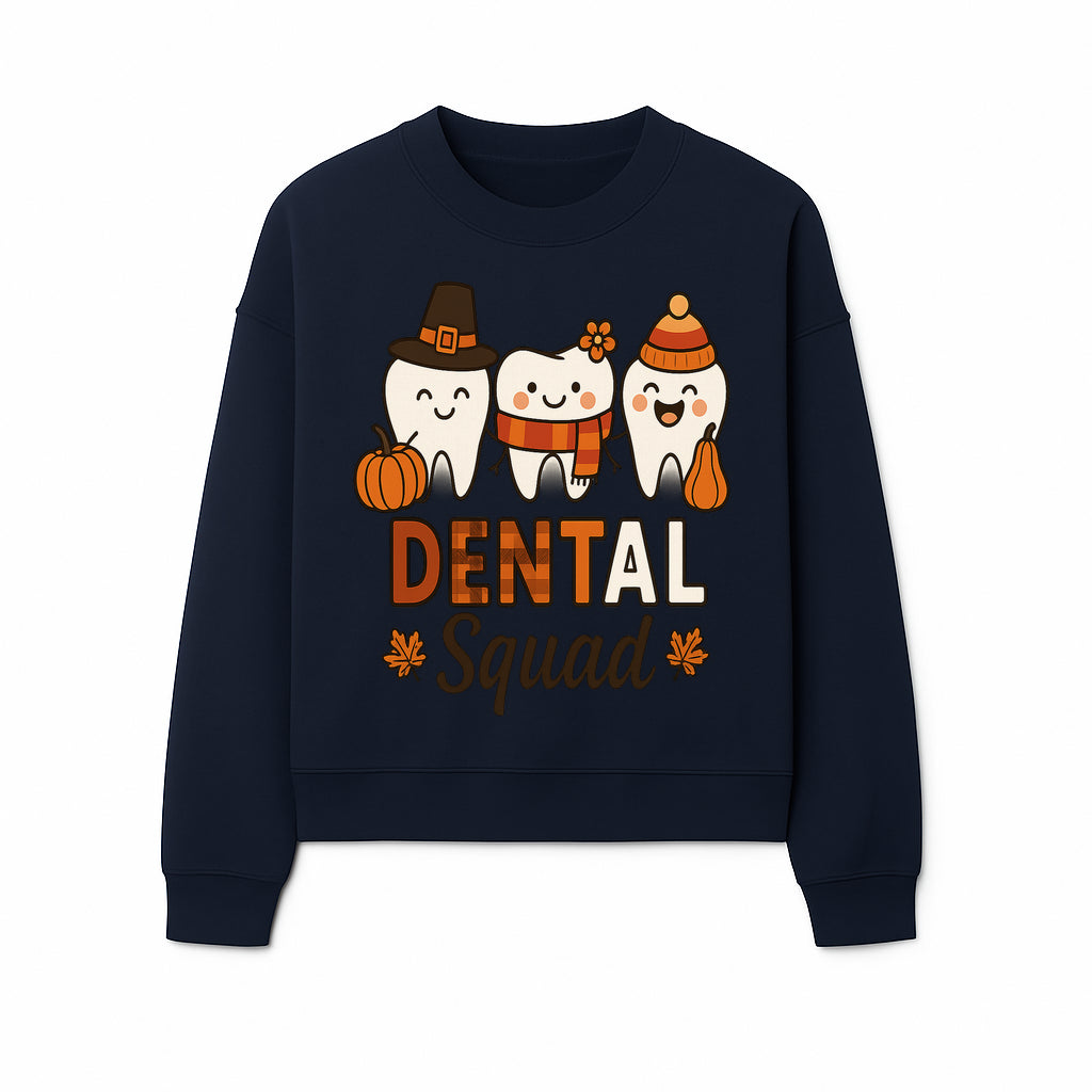 Cute Dental Squad Fall Design, Adorable Tooth Characters with Pumpkin, Autumn Themed, Kids Dental Health Awareness Art Print - Sweatshirt 1758250136726.jpg