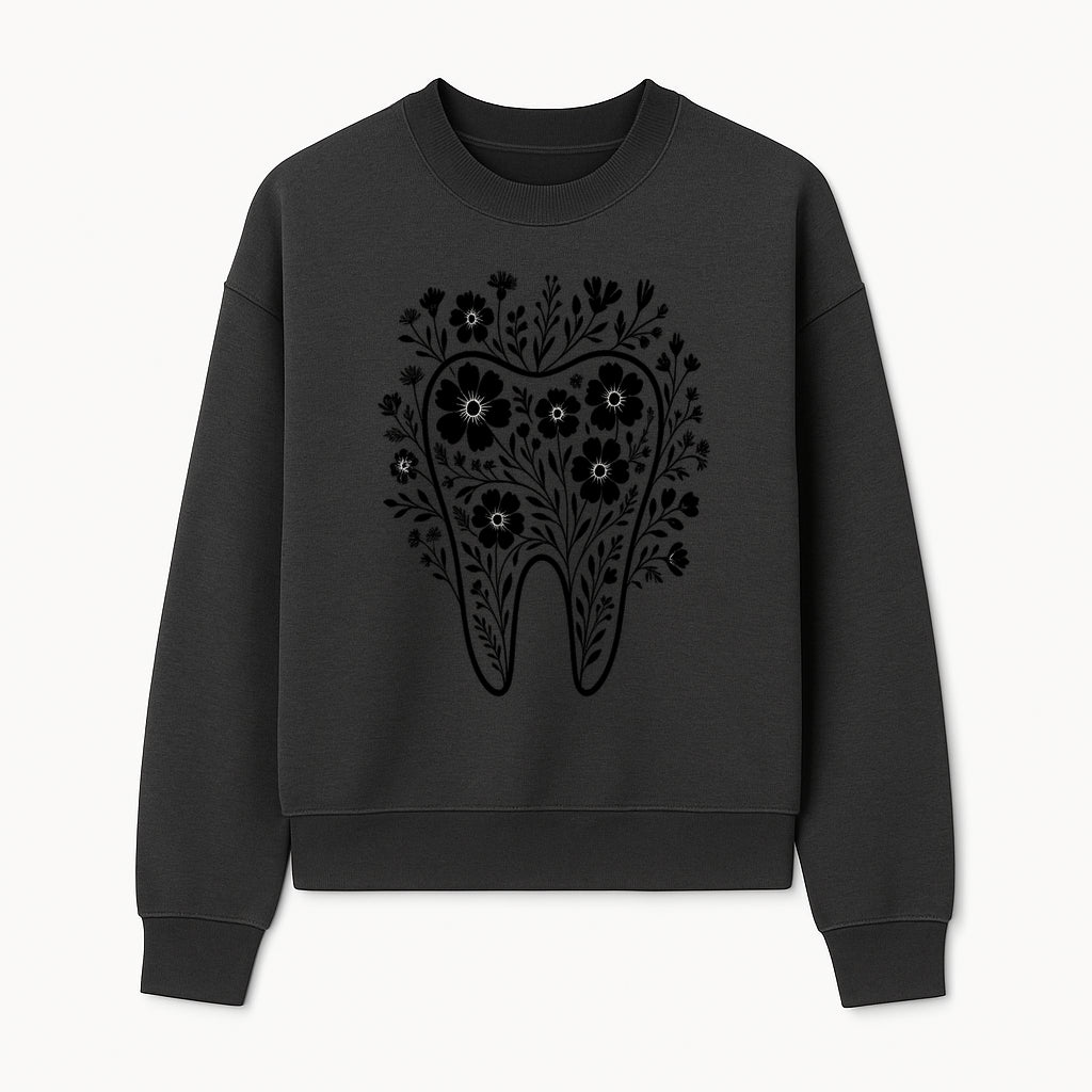 Floral Tooth Design Art Print - Black and White Graphic Decor for Dental Offices, Home, or Gifts - Sweatshirt 1758250136729.jpg