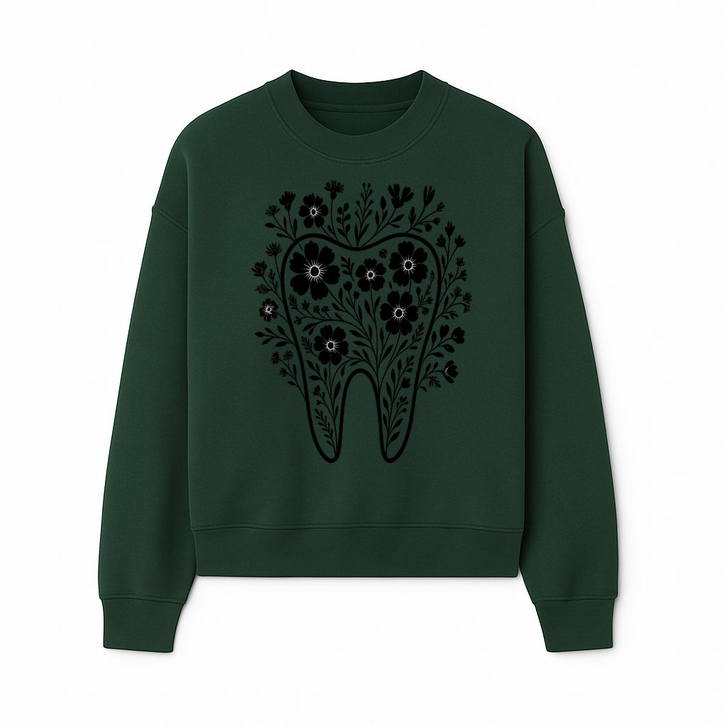 Floral Tooth Design Art Print - Black and White Graphic Decor for Dental Offices, Home, or Gifts - Sweatshirt 1758250136875.jpg