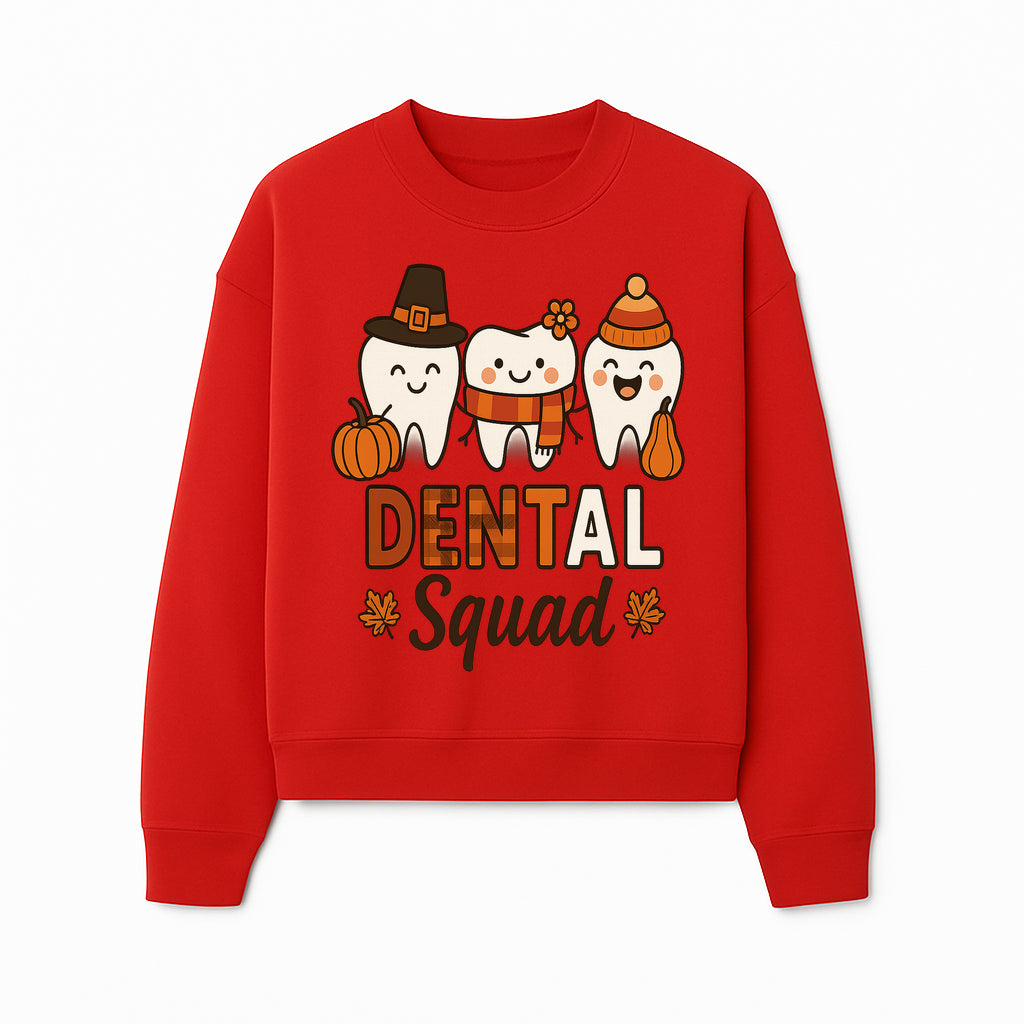Cute Dental Squad Fall Design, Adorable Tooth Characters with Pumpkin, Autumn Themed, Kids Dental Health Awareness Art Print - Sweatshirt 1758250136902.jpg