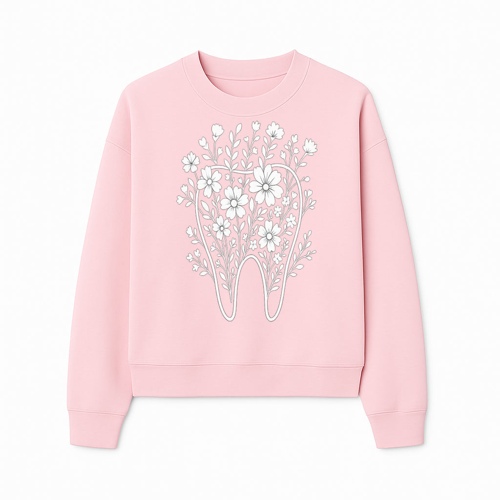Floral Tooth Design Art Print | Dental Decor | Flower Illustration | Botanical Tooth Artwork for Dentistry Lovers - Sweatshirt 1758250136958.jpg