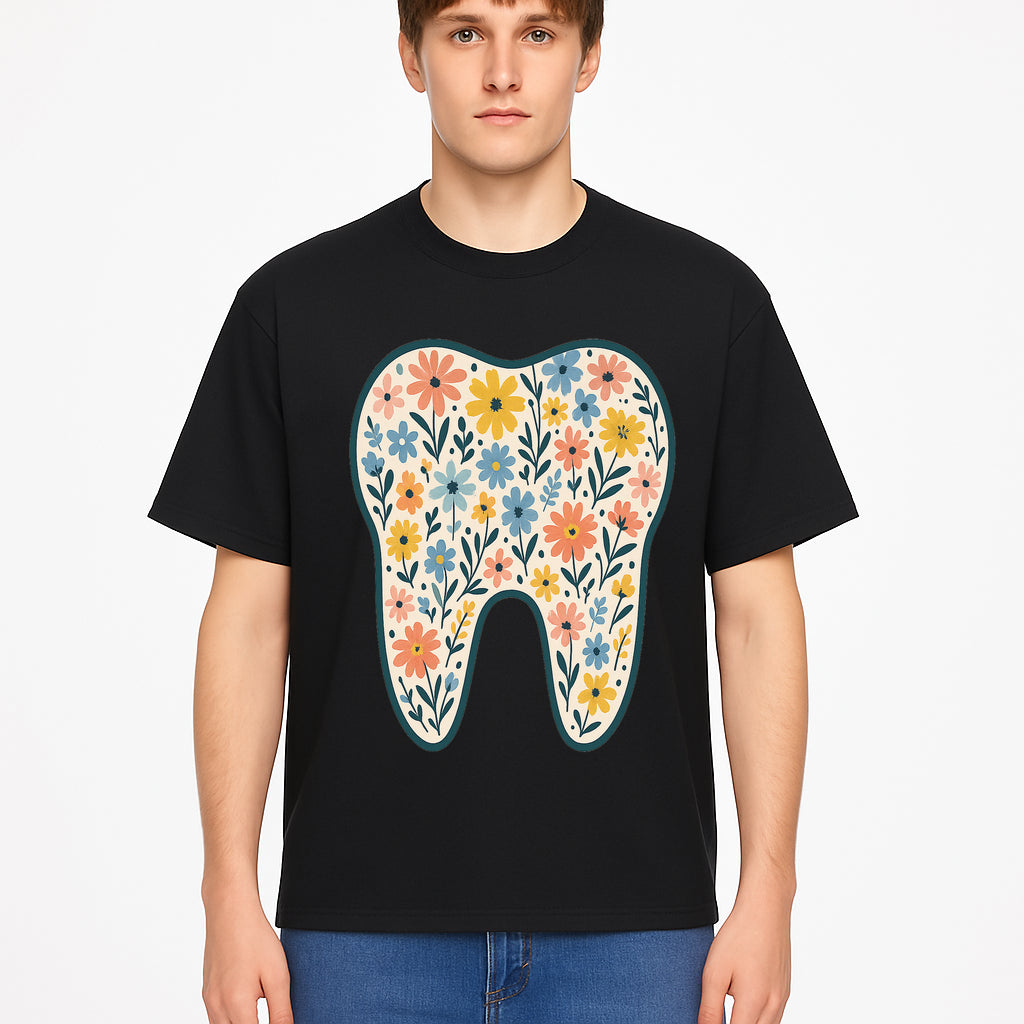 Floral Tooth Print Art | Colorful Dental Decor | Cute Illustration for Kids | Nursery Wall Art | Dentist Office Decor - T-shirt 1758250137004.jpg