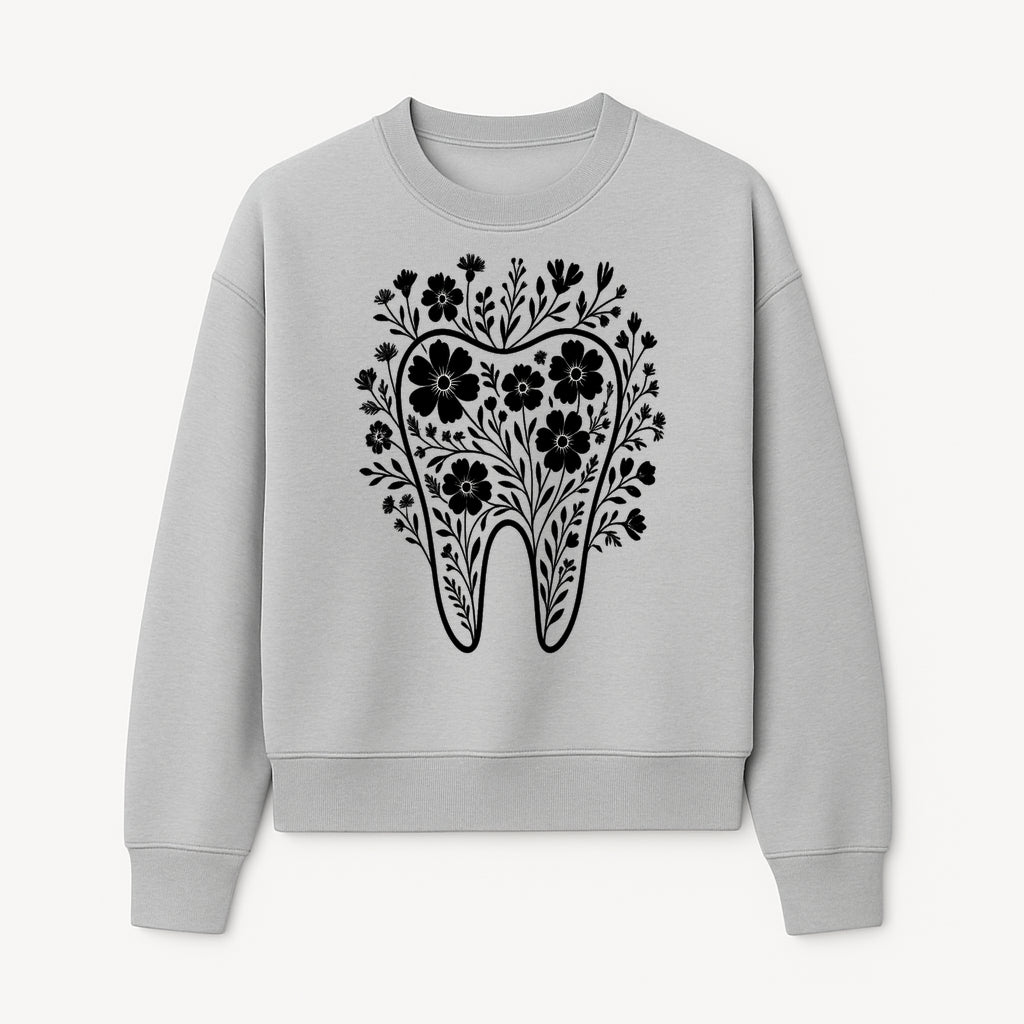 Floral Tooth Design Art Print - Black and White Graphic Decor for Dental Offices, Home, or Gifts - Sweatshirt 1758250137020.jpg