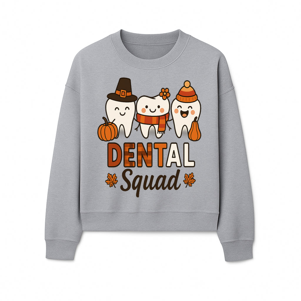 Cute Dental Squad Fall Design, Adorable Tooth Characters with Pumpkin, Autumn Themed, Kids Dental Health Awareness Art Print - Sweatshirt 1758250137090.jpg