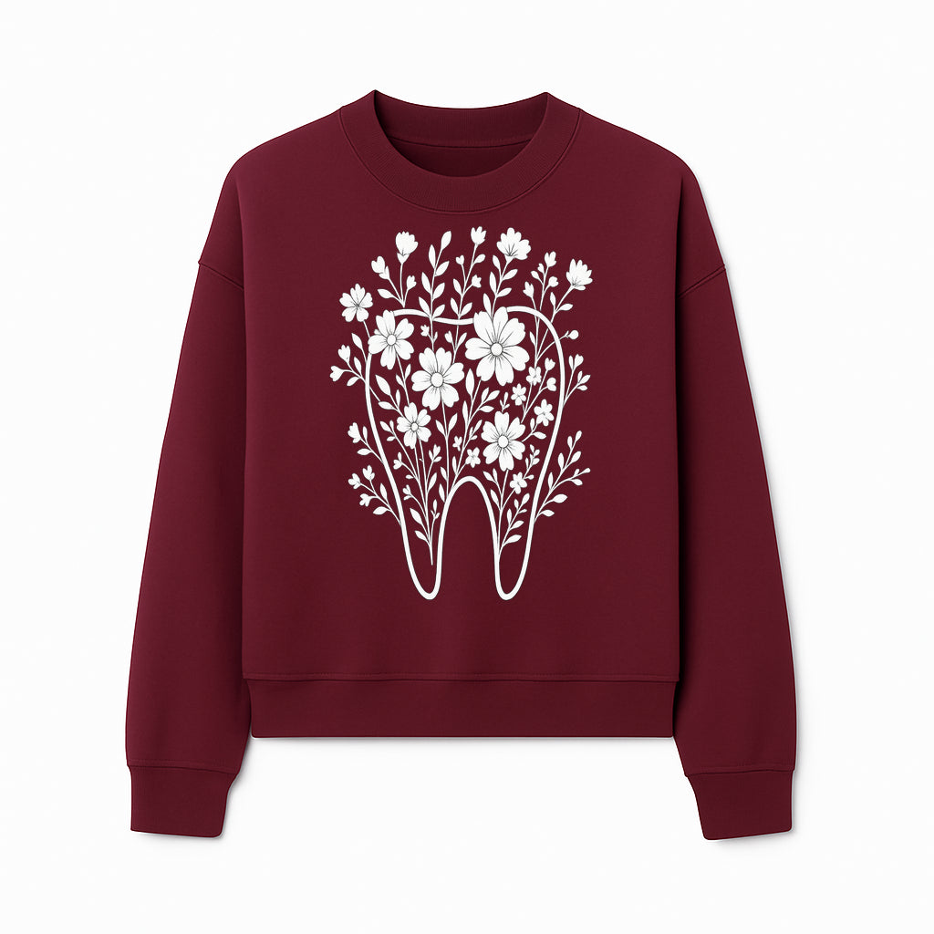Floral Tooth Design Art Print | Dental Decor | Flower Illustration | Botanical Tooth Artwork for Dentistry Lovers - Sweatshirt 1758250137142.jpg