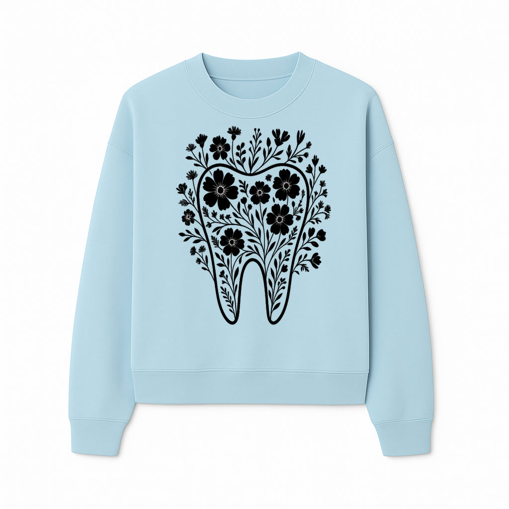 Floral Tooth Design Art Print - Black and White Graphic Decor for Dental Offices, Home, or Gifts - Sweatshirt 1758250137155.jpg
