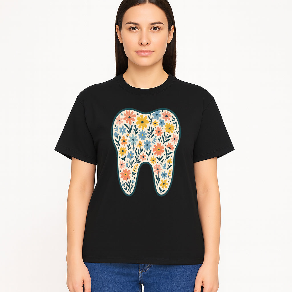 Floral Tooth Print Art | Colorful Dental Decor | Cute Illustration for Kids | Nursery Wall Art | Dentist Office Decor - T-shirt 1758250137176.jpg