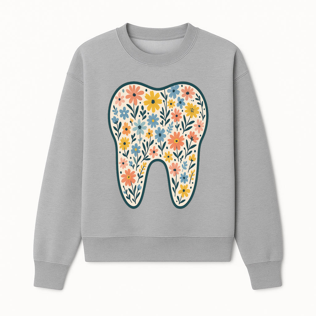 Floral Tooth Print Art | Colorful Dental Decor | Cute Illustration for Kids | Nursery Wall Art | Dentist Office Decor - Sweatshirt 1758250137330.jpg