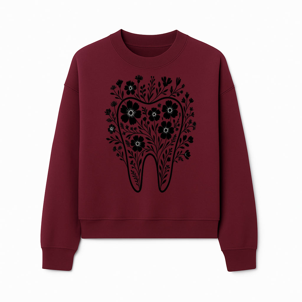 Floral Tooth Design Art Print - Black and White Graphic Decor for Dental Offices, Home, or Gifts - Sweatshirt 1758250137468.jpg