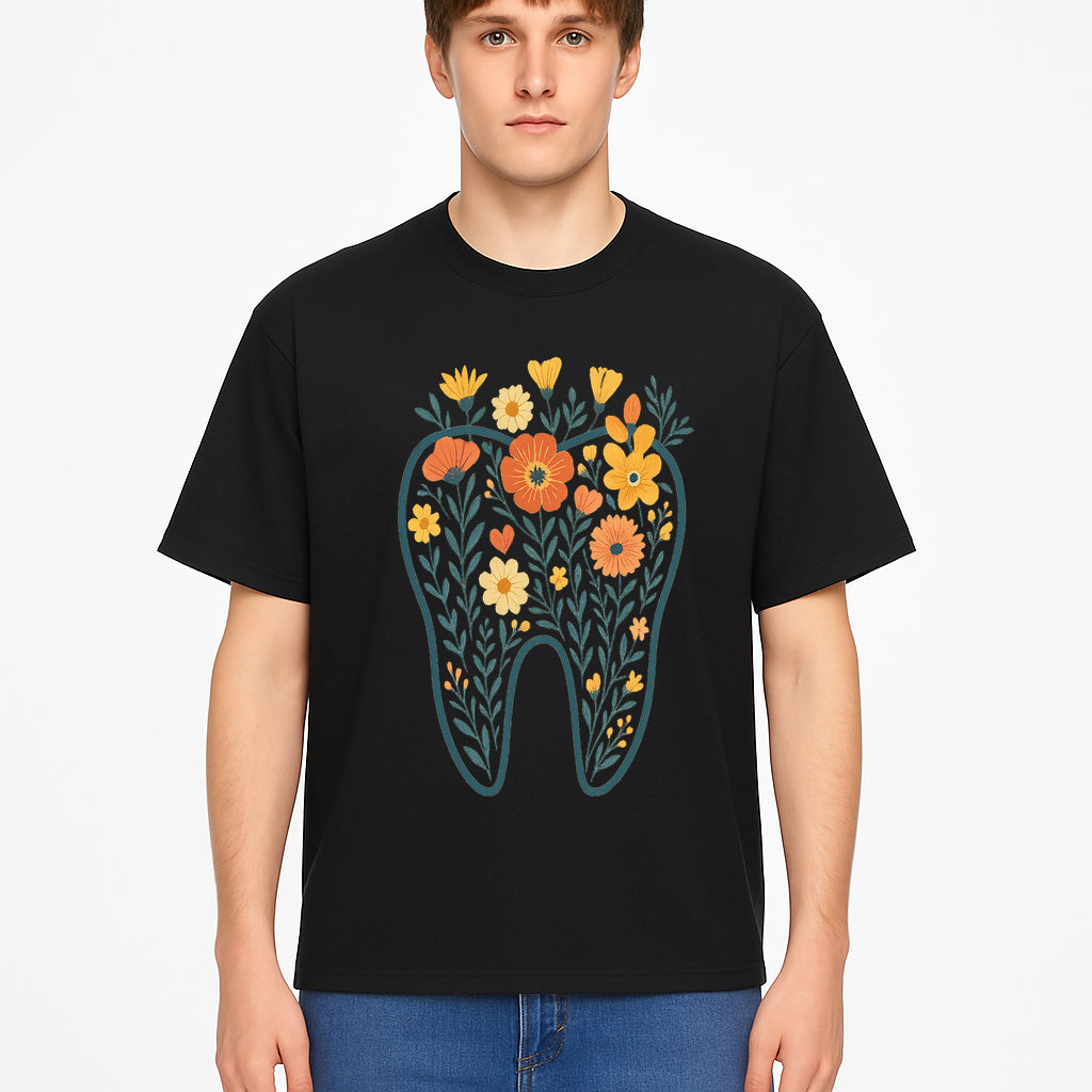 Floral Tooth Design Wall Art - Boho Decor - Dentist Office Artwork - Colorful Flower Tooth Illustration for Home or Nursery - T-shirt 1758250137525.jpg
