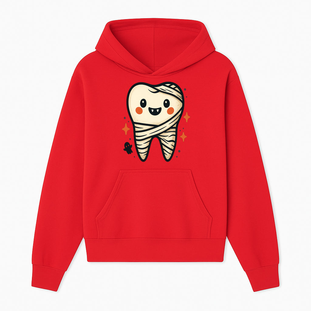 Cute Halloween Tooth Character Art Print - Spooky Mummy Tooth with Ghost and Sparkles - Whimsical Decor for Kids' Rooms - Hoodie 1758250137562.jpg