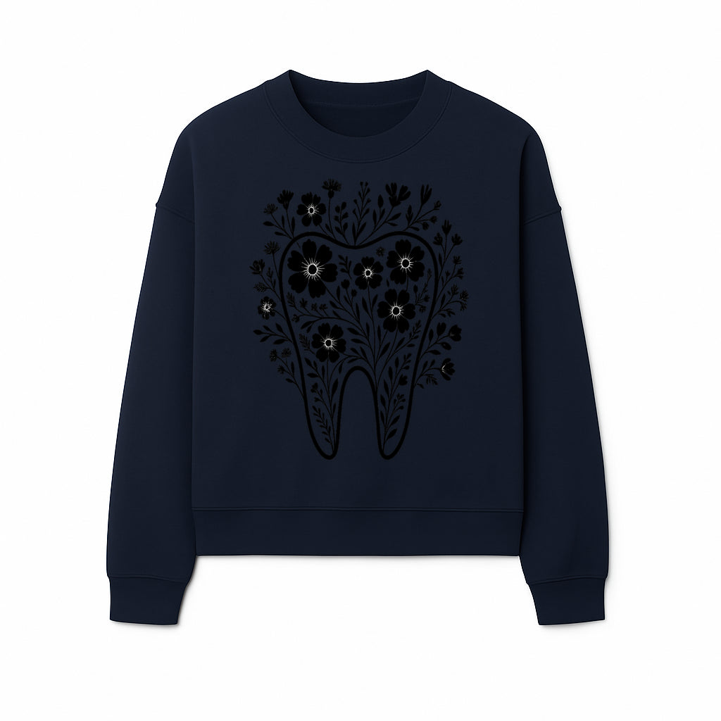 Floral Tooth Design Art Print - Black and White Graphic Decor for Dental Offices, Home, or Gifts - Sweatshirt 1758250137585.jpg