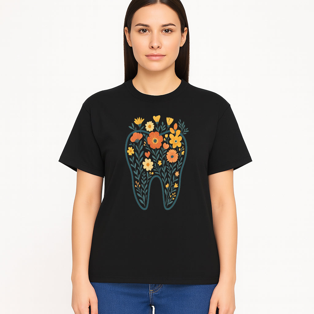 Floral Tooth Design Wall Art - Boho Decor - Dentist Office Artwork - Colorful Flower Tooth Illustration for Home or Nursery - T-shirt 1758250137690.jpg