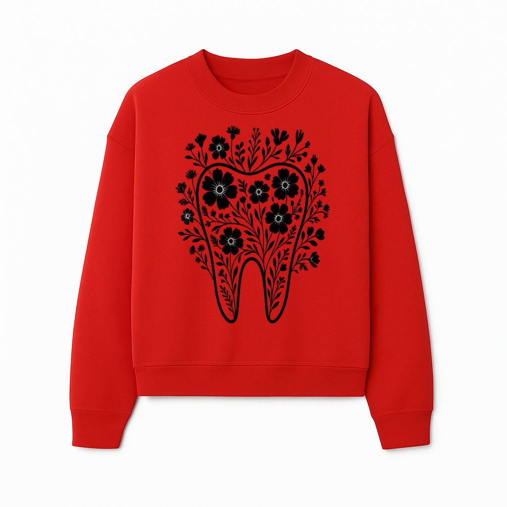 Floral Tooth Design Art Print - Black and White Graphic Decor for Dental Offices, Home, or Gifts - Sweatshirt 1758250137733.jpg