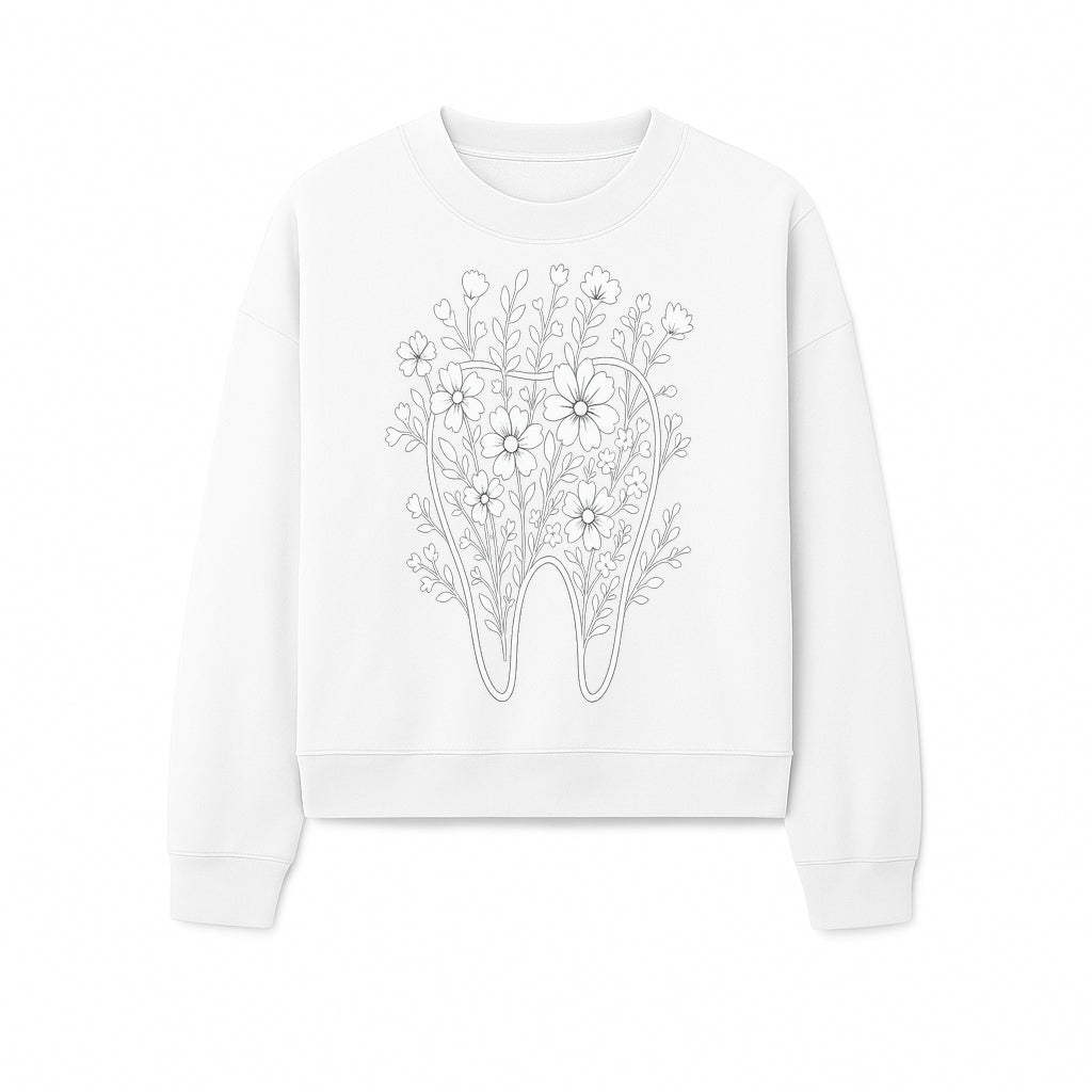 Floral Tooth Design Art Print | Dental Decor | Flower Illustration | Botanical Tooth Artwork for Dentistry Lovers - Sweatshirt 1758250137774.jpg