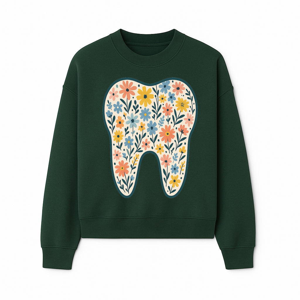 Floral Tooth Print Art | Colorful Dental Decor | Cute Illustration for Kids | Nursery Wall Art | Dentist Office Decor - Sweatshirt 1758250137812.jpg