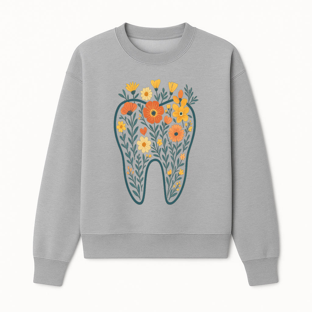 Floral Tooth Design Wall Art - Boho Decor - Dentist Office Artwork - Colorful Flower Tooth Illustration for Home or Nursery - Sweatshirt 1758250137863.jpg