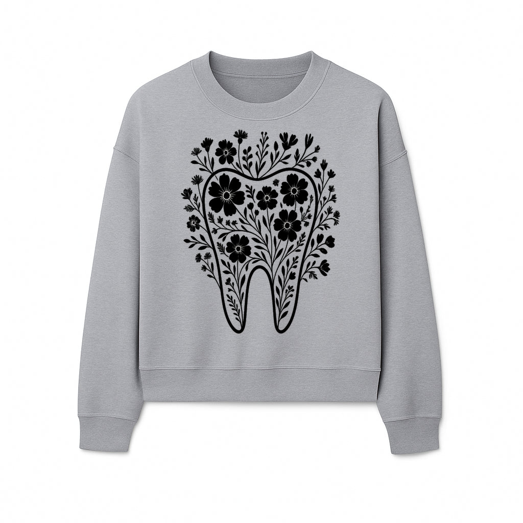 Floral Tooth Design Art Print - Black and White Graphic Decor for Dental Offices, Home, or Gifts - Sweatshirt 1758250137875.jpg
