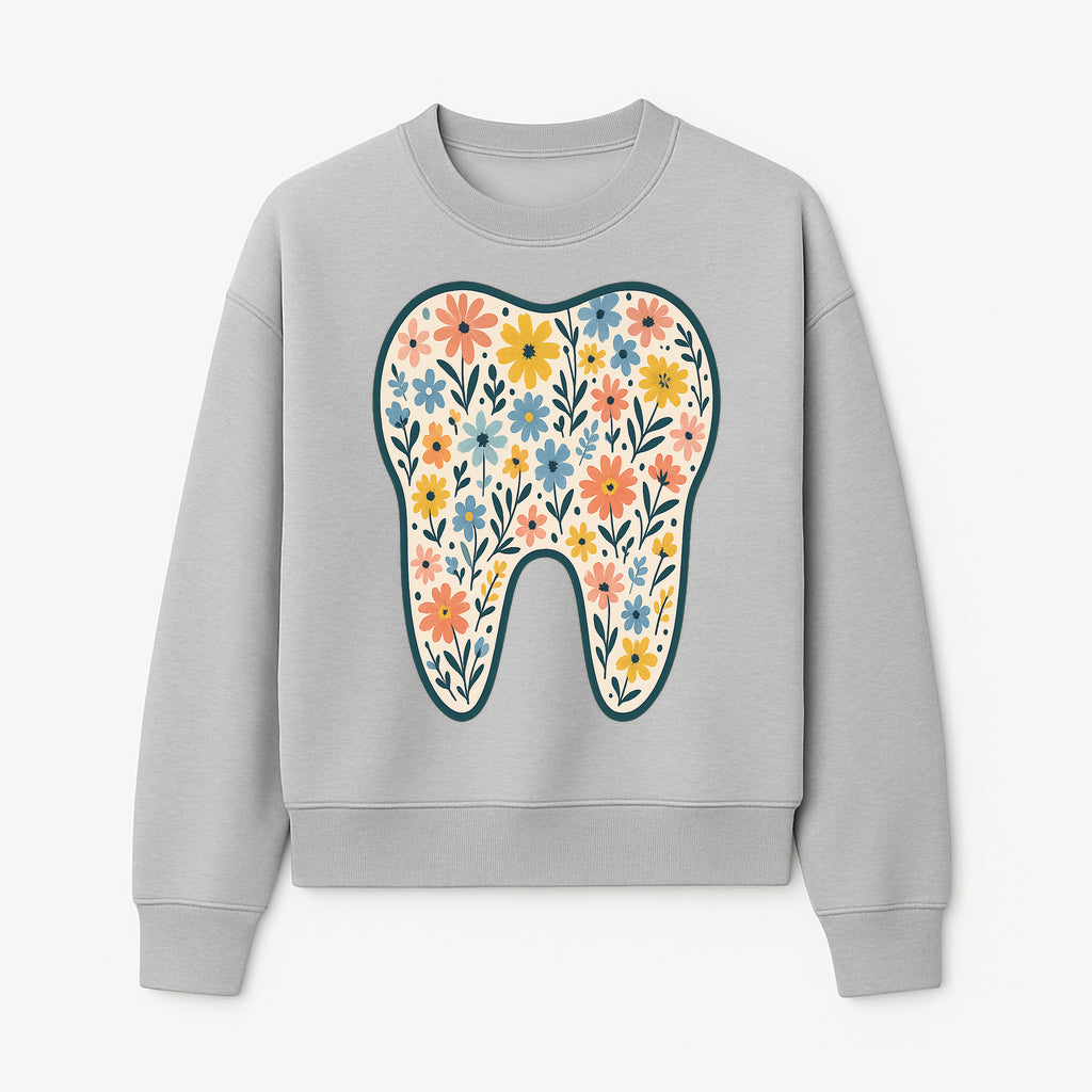 Floral Tooth Print Art | Colorful Dental Decor | Cute Illustration for Kids | Nursery Wall Art | Dentist Office Decor - Sweatshirt 1758250137956.jpg