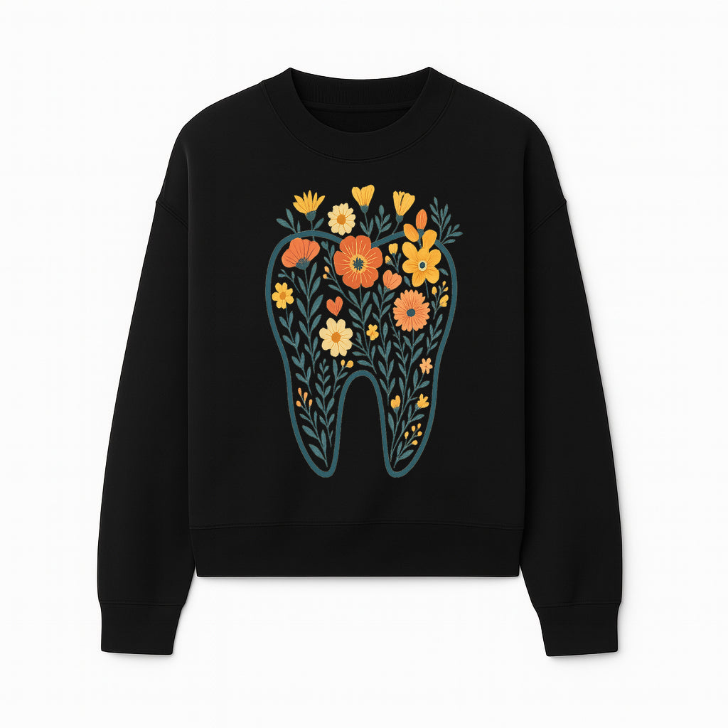 Floral Tooth Design Wall Art - Boho Decor - Dentist Office Artwork - Colorful Flower Tooth Illustration for Home or Nursery - Sweatshirt 1758250137996.jpg