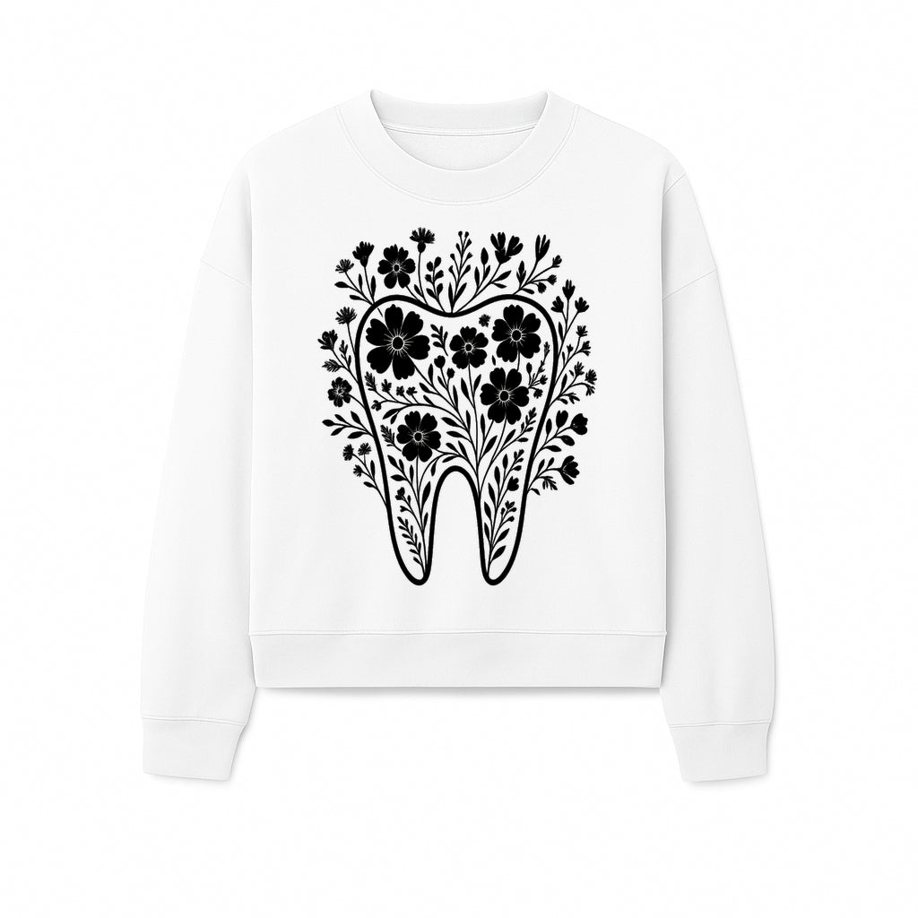 Floral Tooth Design Art Print - Black and White Graphic Decor for Dental Offices, Home, or Gifts - Sweatshirt 1758250137999.jpg