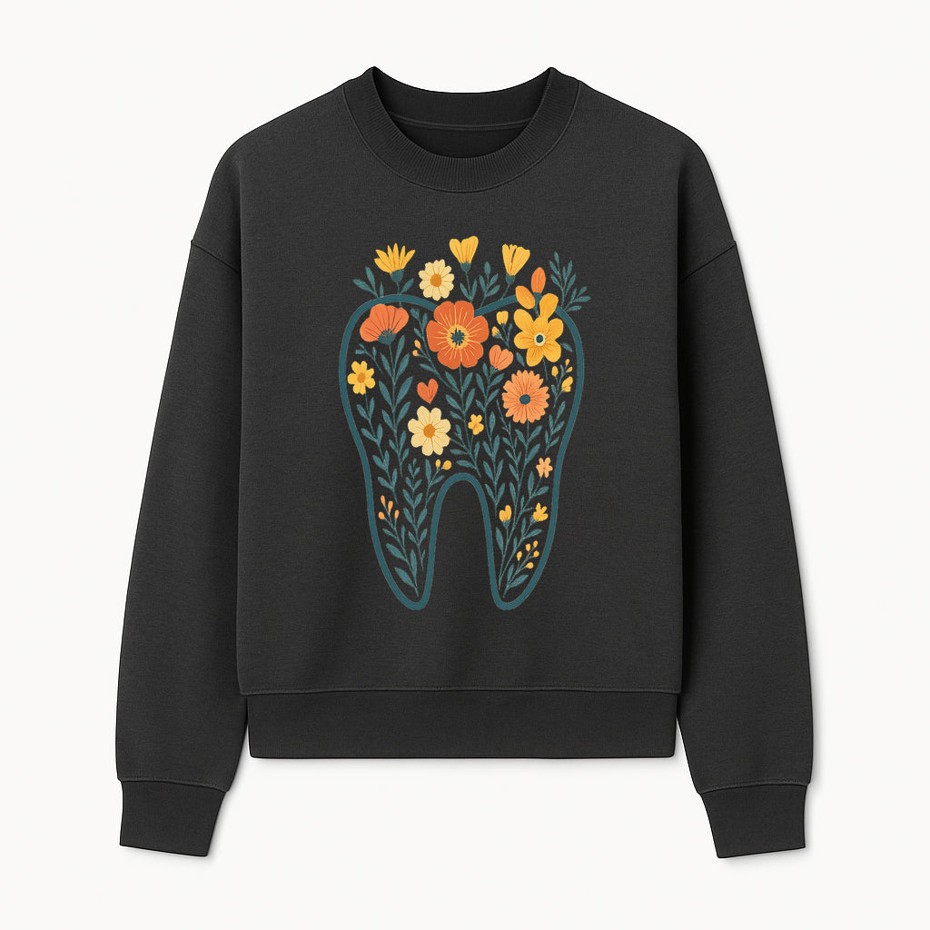 Floral Tooth Design Wall Art - Boho Decor - Dentist Office Artwork - Colorful Flower Tooth Illustration for Home or Nursery - Sweatshirt 1758250138170.jpg